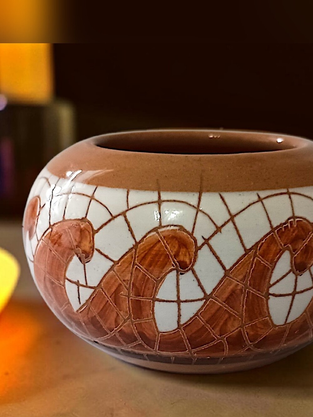MINI Tile Affect Bowl Vase Mosaic Pottery Handmade Miniature Wave‎ Design Glazed - Picture 16 of 16